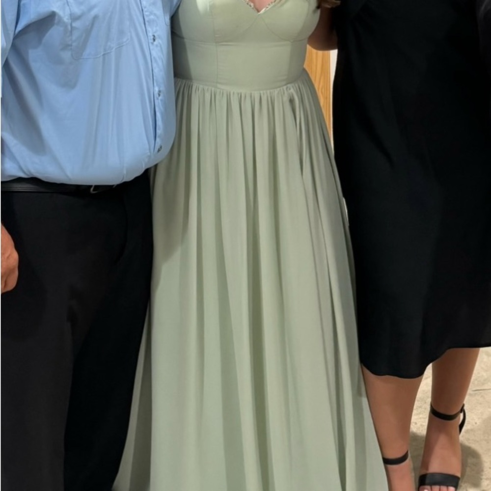 Sage Bridesmaids Dress with Lace Straps